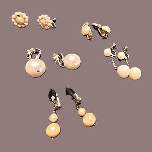 Vintage Earrings Faux Pearls Lot Of 5 Pairs Non-Pierced (clip and screw back)